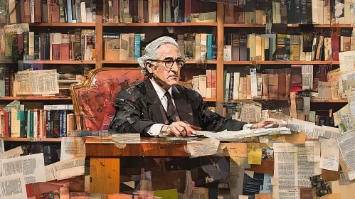 Man at Desk Surrounded by Books