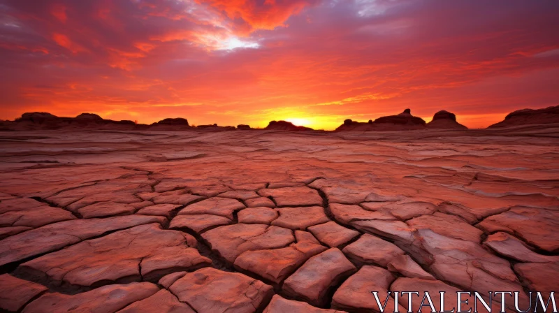 Mesmerizing Sunset in Utah: A Surreal Landscape of Cracked Desert Floor AI Image