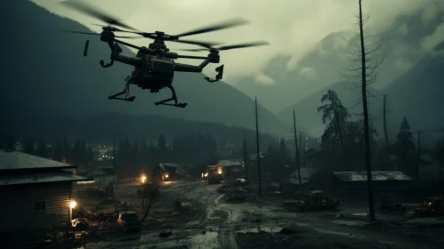 Post-Apocalyptic Helicopter Flight - Emerald and Gray Night Scene