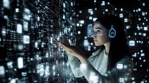 Woman Interacting with VR Digital Interface