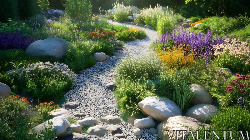 Picturesque Garden Pathway with Stone Border AI Image