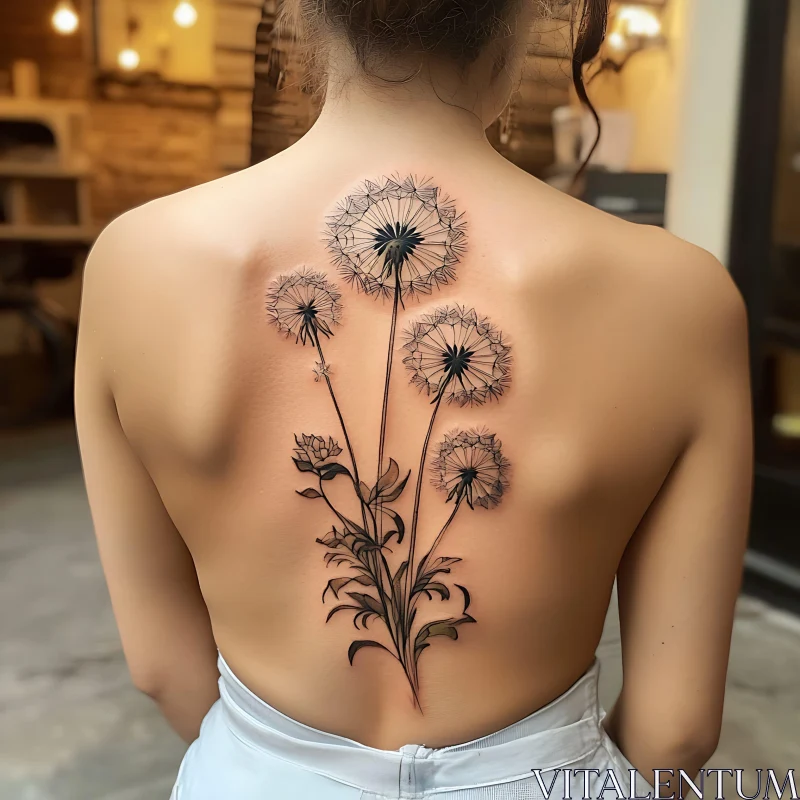 Floral Dandelion Back Tattoo AI Image