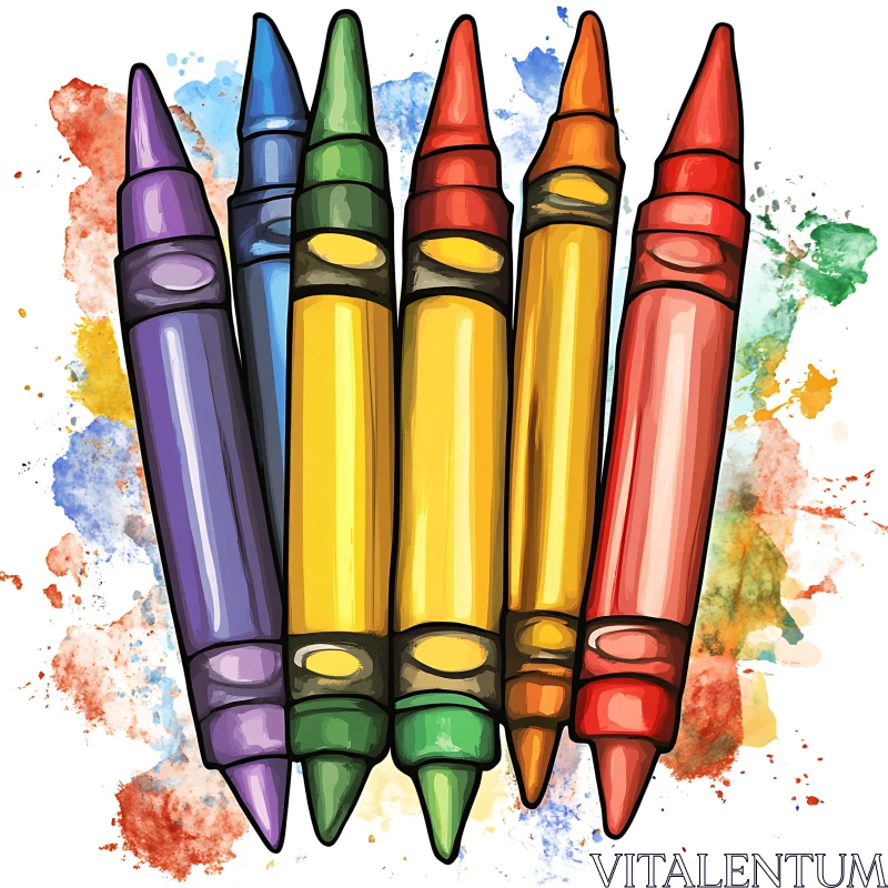 Vibrant Crayon Set with Watercolor Background AI Image