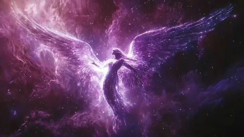 Celestial Angel with Wings in Cosmic Scene