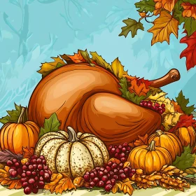 Autumn Harvest Celebration with Turkey and Pumpkins
