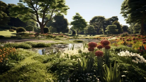 3D Rendered English Countryside Botanical Garden Scene