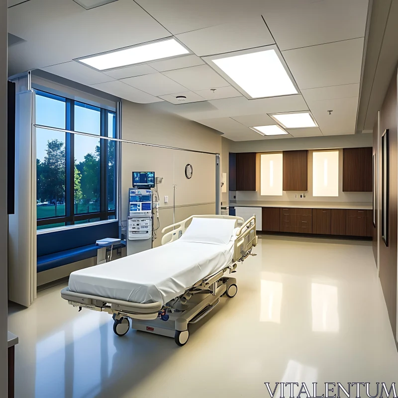 AI ART Modern Hospital Room with Medical Bed