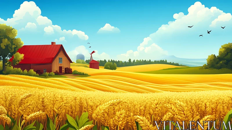 AI ART Idyllic Countryside Wheat Field Scene