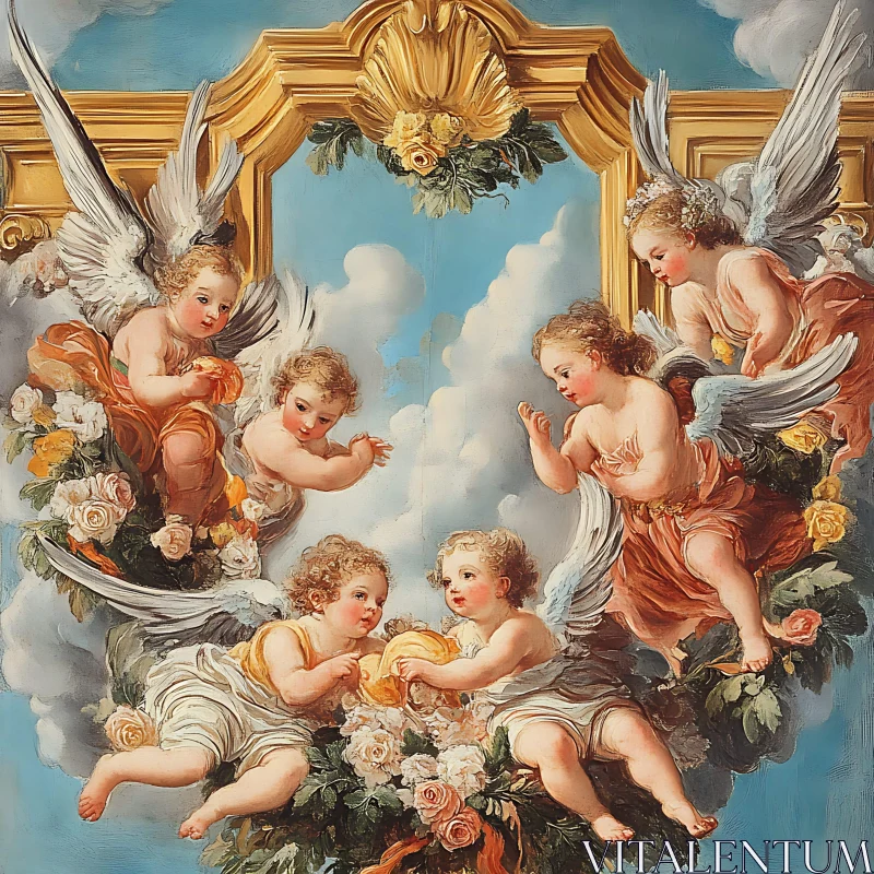 AI ART Baroque Angels with Roses Painting