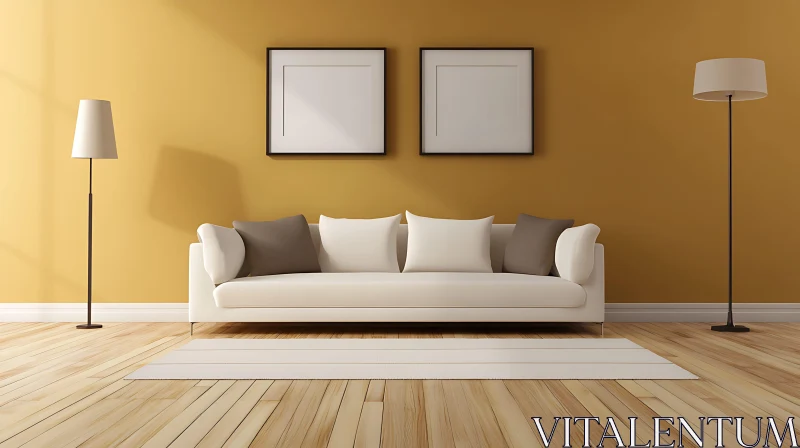 AI ART Modern Home Interior with Yellow Wall