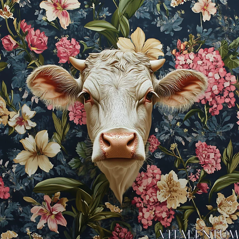 Floral Cow Portrait AI Image