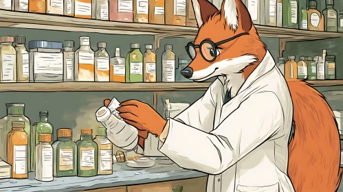 Fox as Pharmacist Checking Medicine
