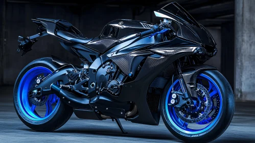Yamaha Motorcycle with Striking Blue Wheels