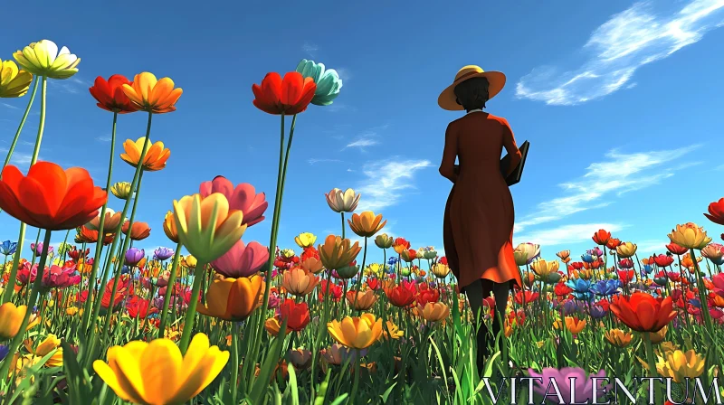 AI ART Lady in Floral Meadow