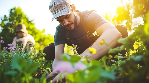Gardener Cultivating Flowers