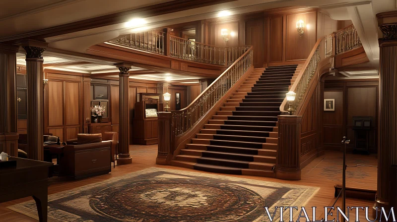 AI ART Ornate Wooden Staircase in a Luxurious Interior