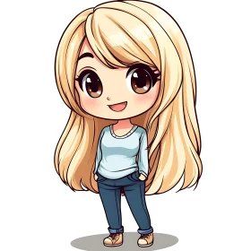 Cute Cartoon Girl with Blonde Hair