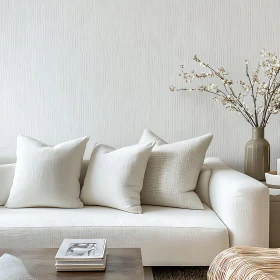 Minimalist Interior with White Couch and Flowers