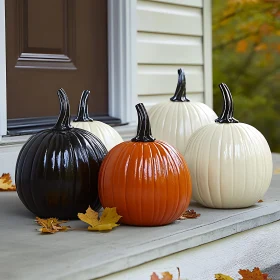 Colorful Pumpkins on Porch