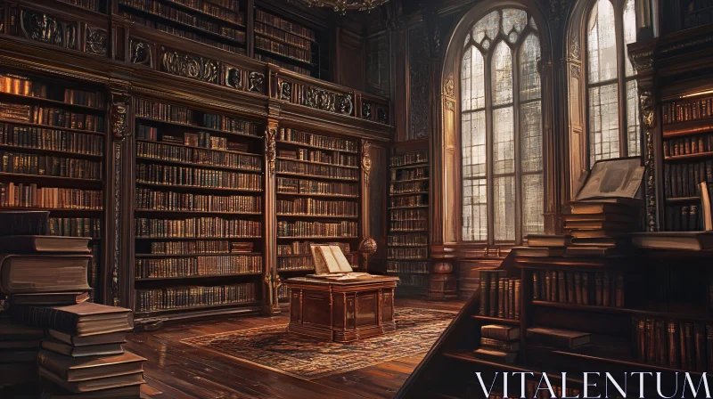 Vintage Library Interior with Book Collection AI Image