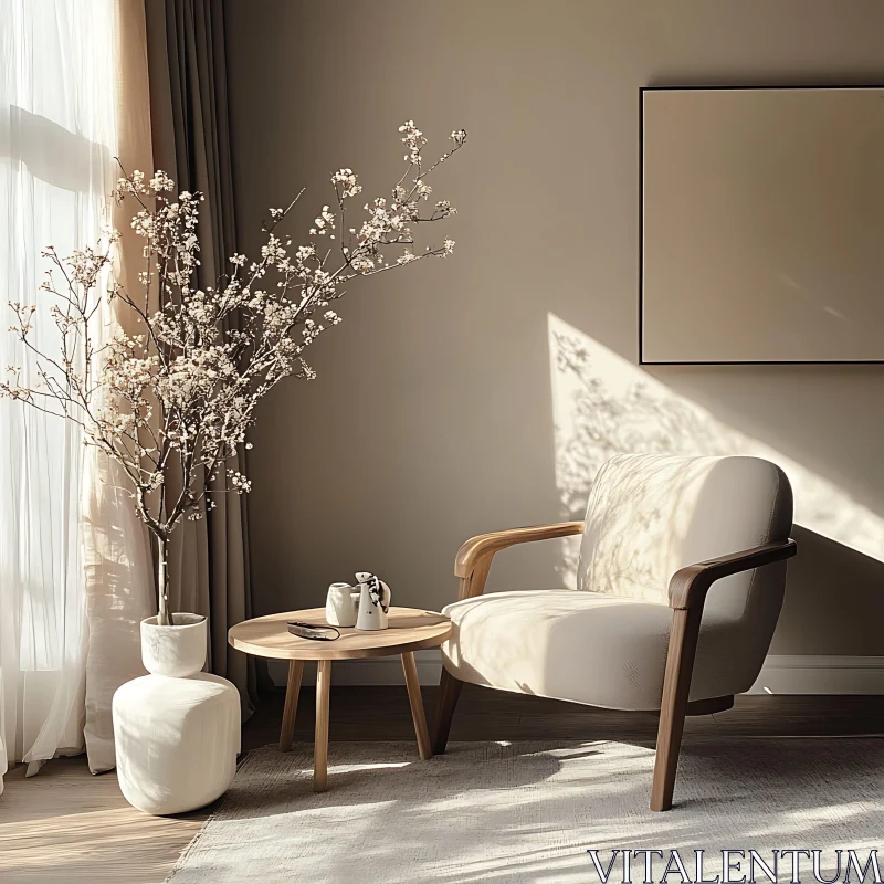 AI ART Minimalist Interior with Flowering Branch