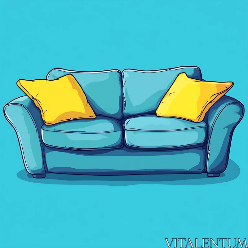 AI ART Comfortable Couch with Bright Pillows