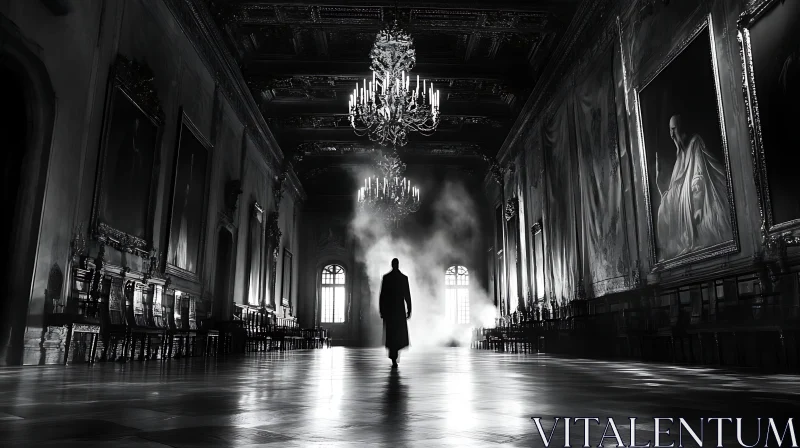 AI ART Monochrome Silhouette in Grand Hall