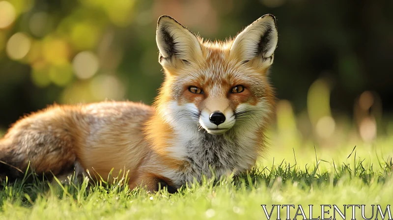 Resting Fox in Green Meadow AI Image