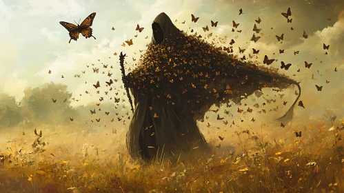 Mystical Butterfly Adorned Monk in Field