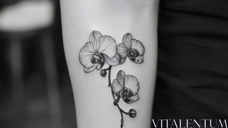 Black-and-Gray Orchid Arm Tattoo AI Image