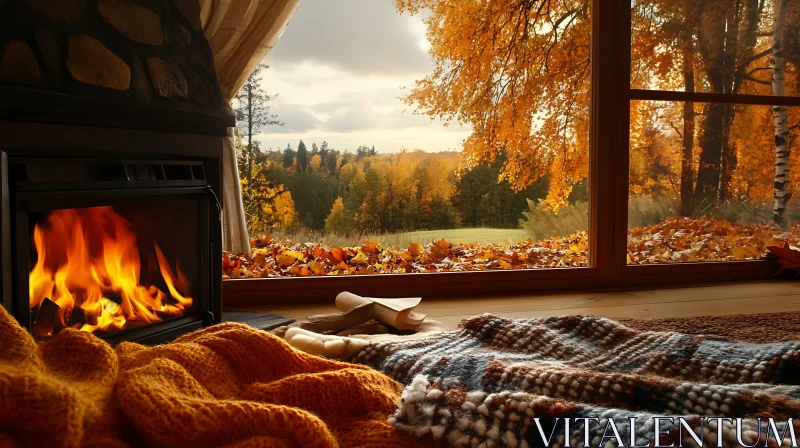 AI ART Cozy Autumn Day by the Fireplace