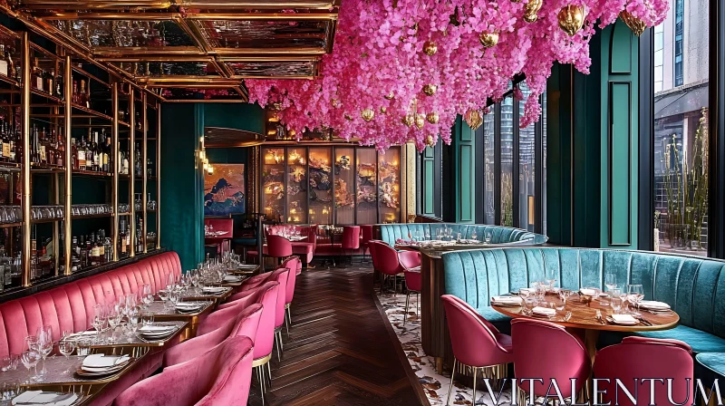 Luxurious Dining Space with Pink Accents AI Image