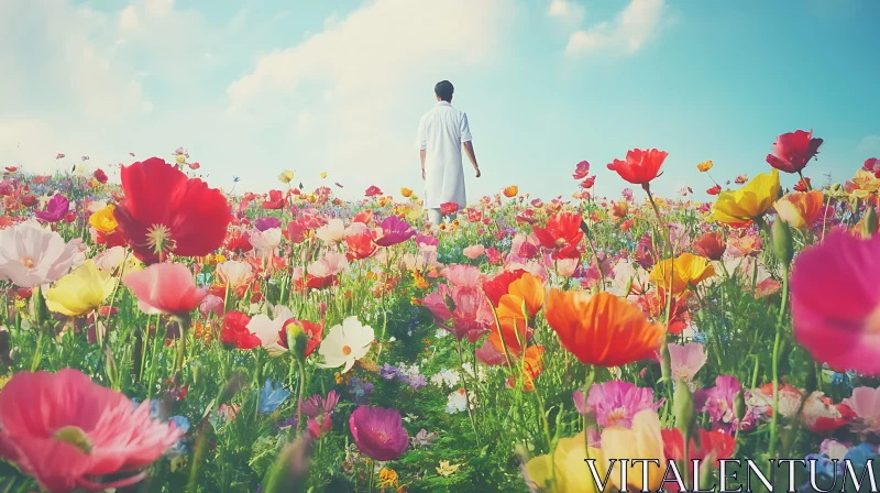 AI ART Person Walking Through Flower Field