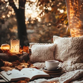 Fall Reading Scene with Coffee