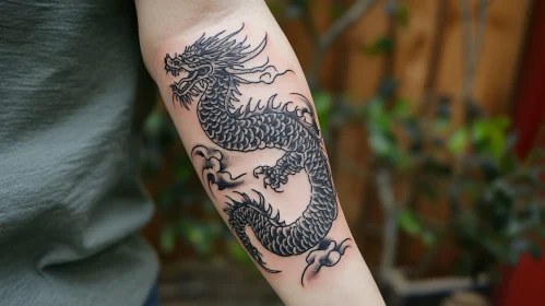 Intricate Mythical Dragon Tattoo Design on Arm