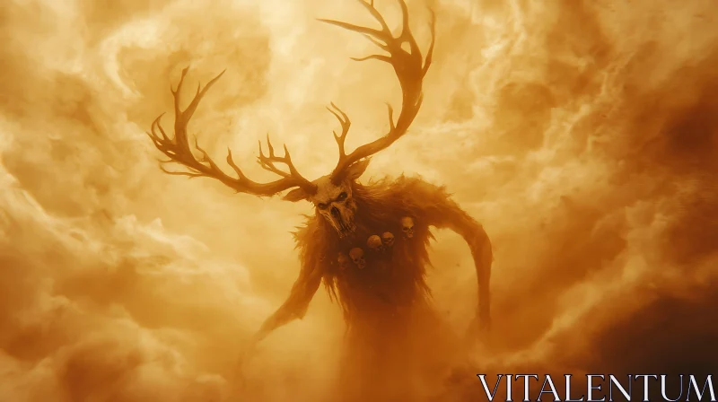 AI ART Antlered Skull Monster in Ocher Fog