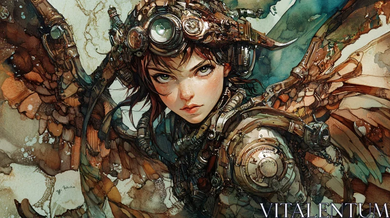 AI ART Mechanical Wings Steampunk Girl Portrait