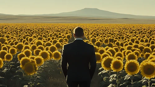 Sunflower Field Vista with Distant Figure