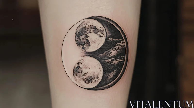 Monochromatic Yin Yang Tattoo with Moon AI Image