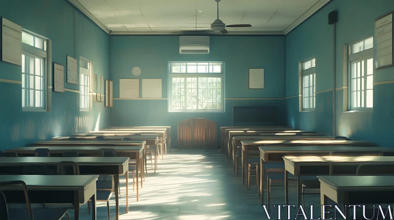 AI ART Empty Classroom Interior with Sunlight