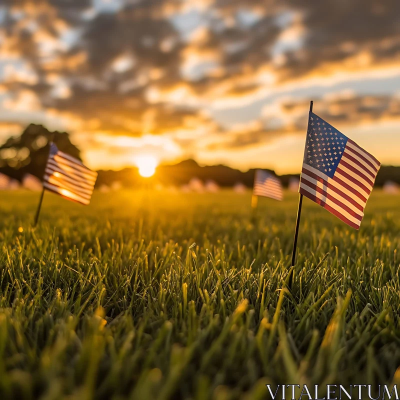 AI ART Patriotic Sunset with Flags