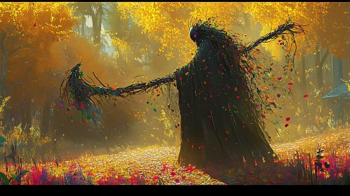 Autumnal Forest Creature with Colorful Leaves