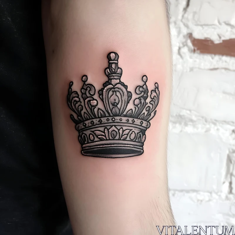 Elegant Crown Tattoo with Ornamental Details AI Image