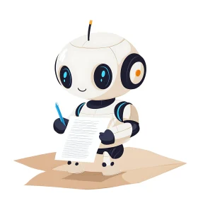 Cute Robot with Pen and Paper