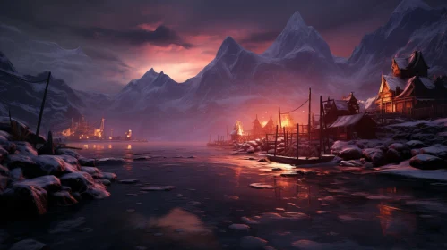 Captivating Winter Village Landscape in Dragoncore Style