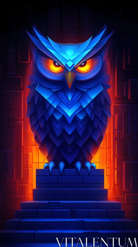 AI ART Abstract Owl in Electric Blue