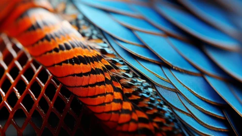 Close-Up View of Orange and Azure Bird Feathers