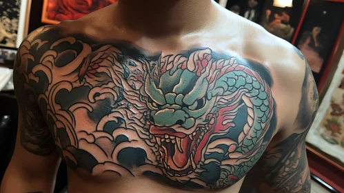 Traditional Dragon Chest Tattoo Design