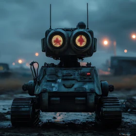 Mechanical Tank with Glowing Eyes