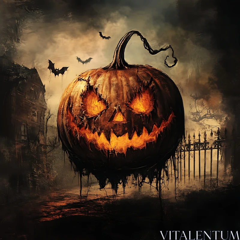 AI ART Glowing Halloween Pumpkin with Bats